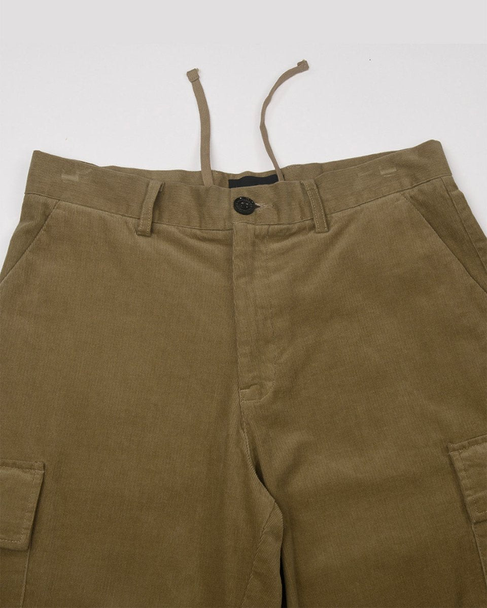 TAILORAEDGE Soft Corduroy Relaxed Cargo Pants In Beige