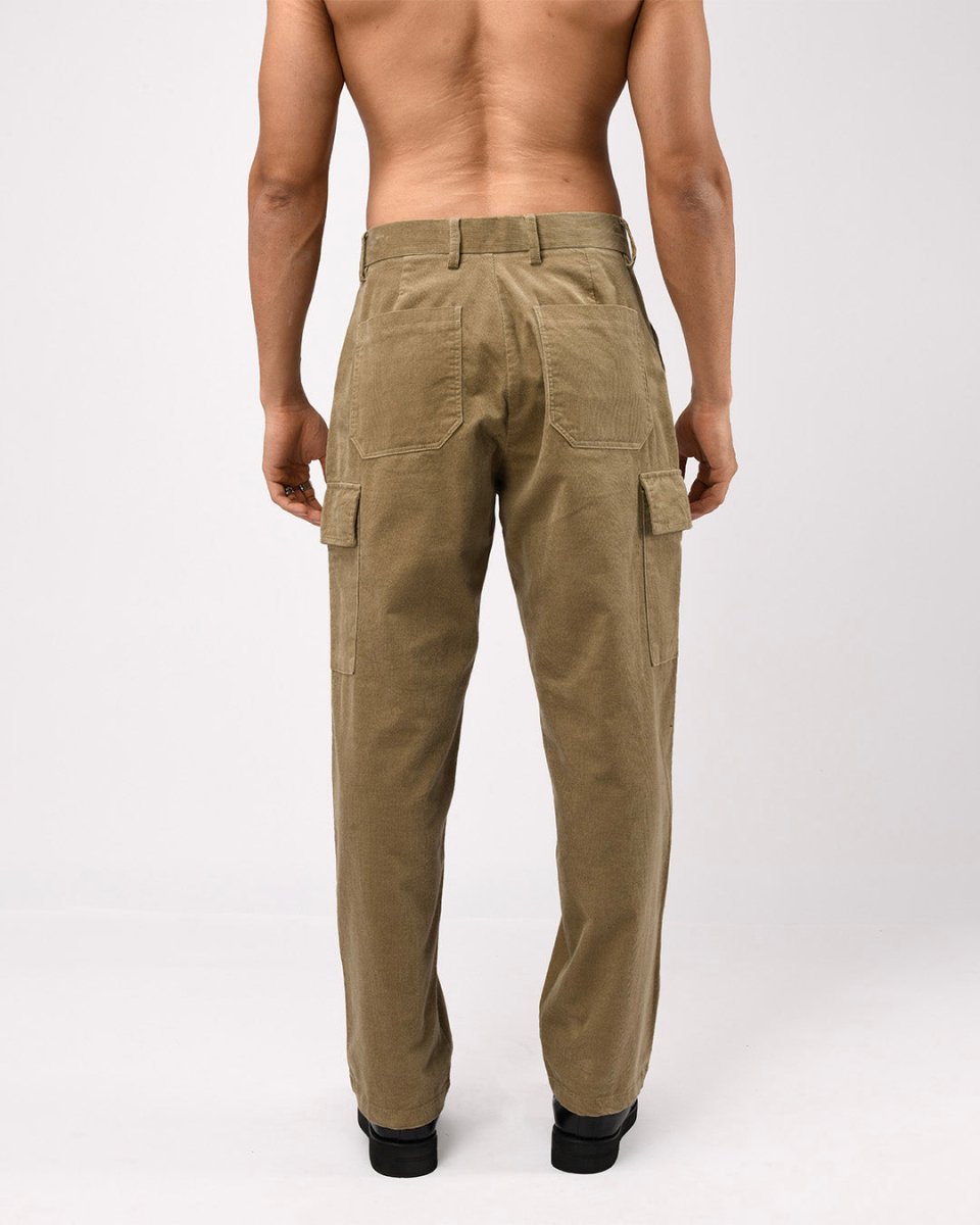 TAILORAEDGE Soft Corduroy Relaxed Cargo Pants In Beige