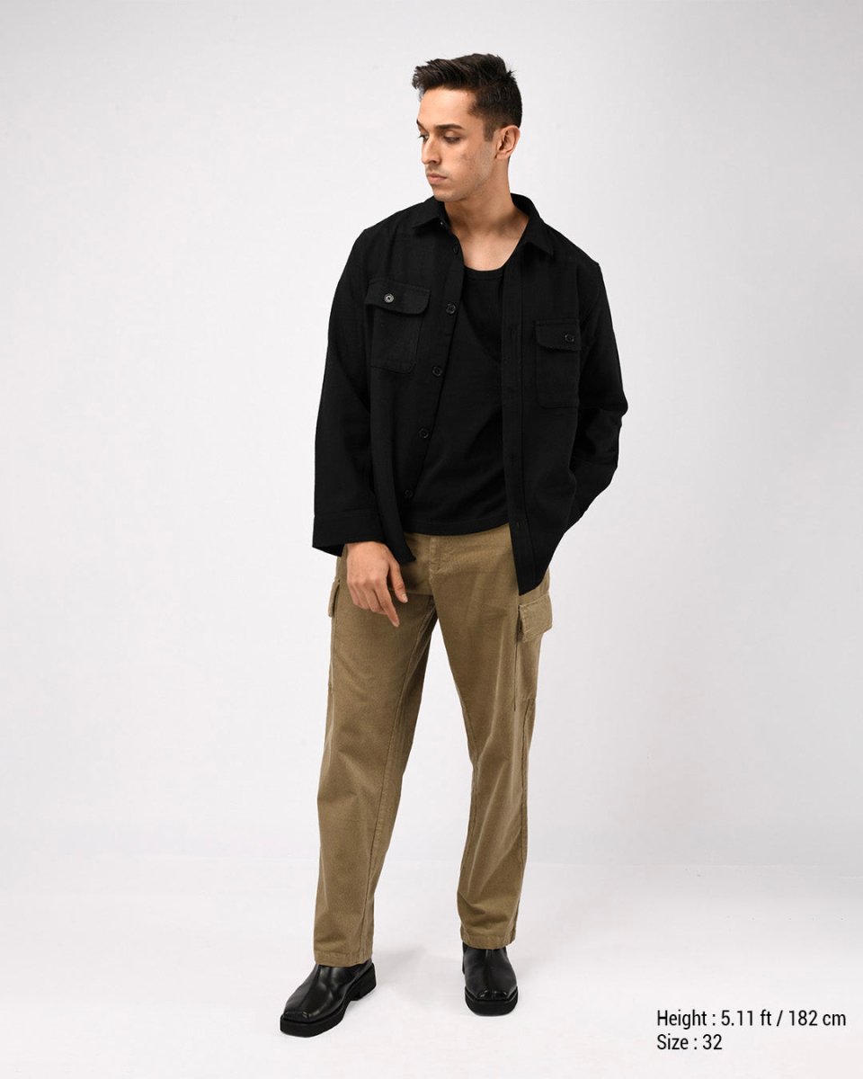 TAILORAEDGE Soft Corduroy Relaxed Cargo Pants In Beige