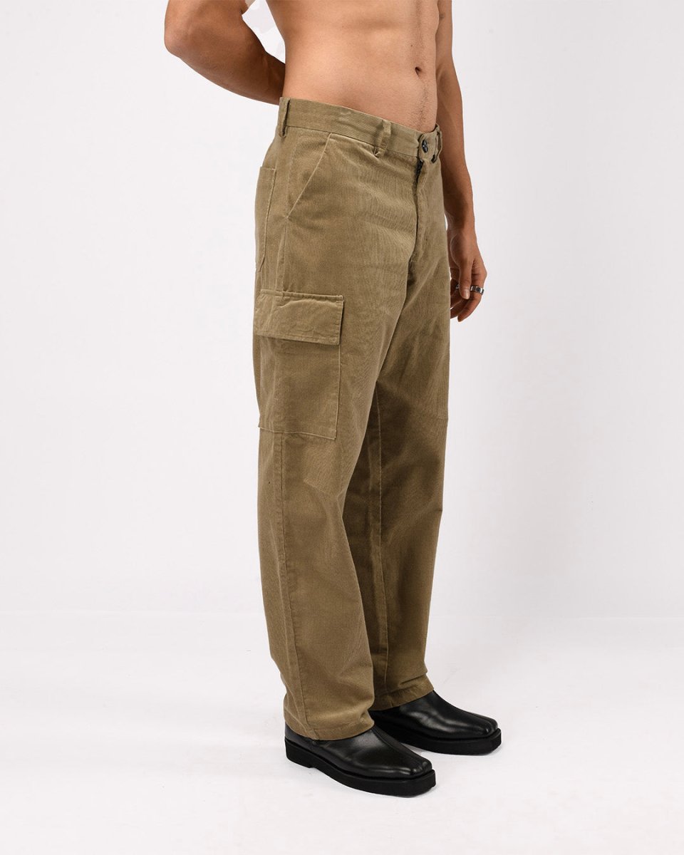 TAILORAEDGE Soft Corduroy Relaxed Cargo Pants In Beige