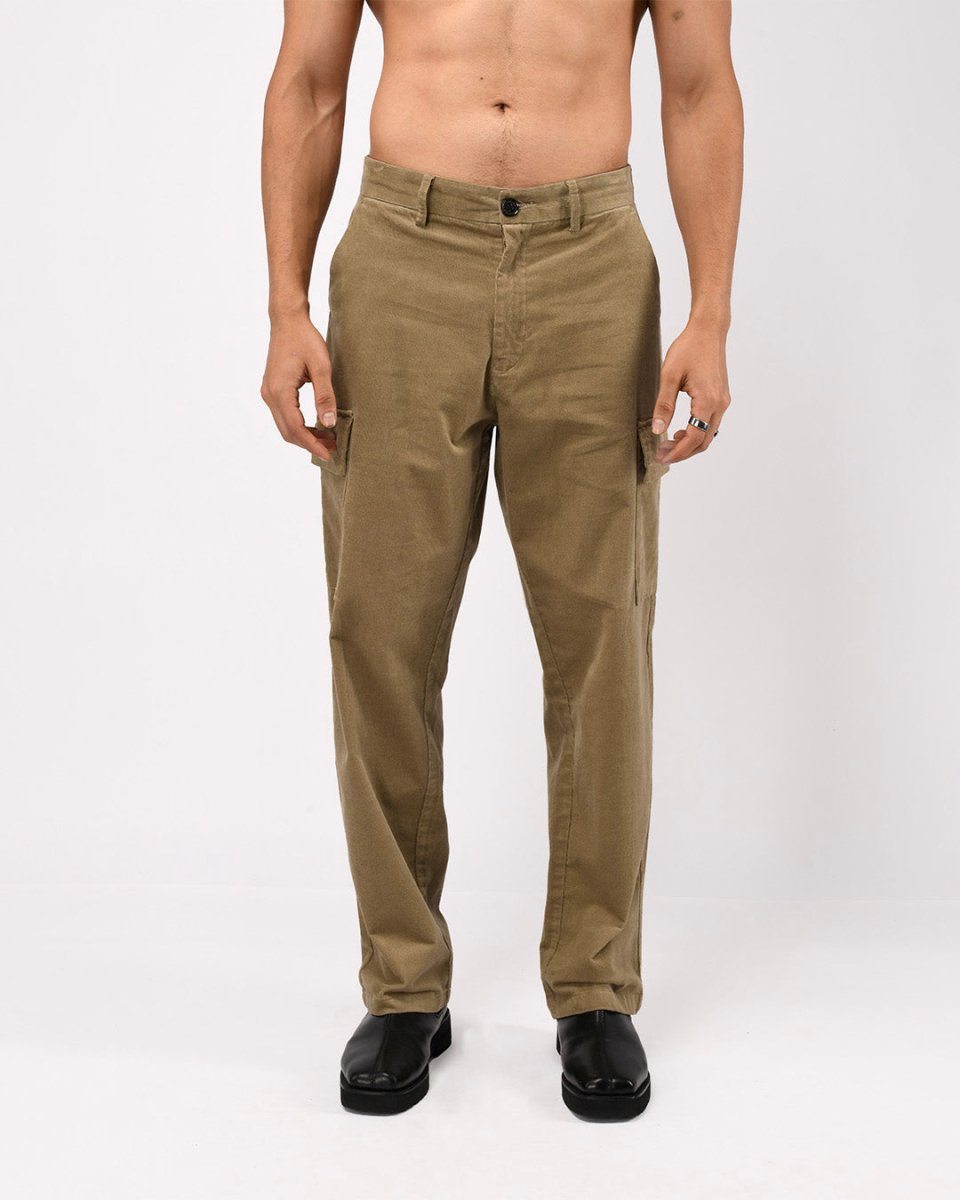 TAILORAEDGE Soft Corduroy Relaxed Cargo Pants In Beige