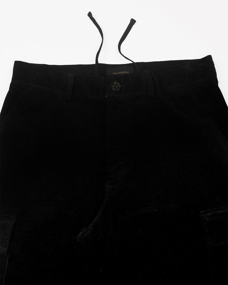 TAILORAEDGE Soft Corduroy Relaxed Cargo Pants In Black