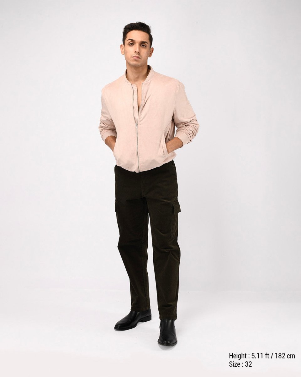 TAILORAEDGE Soft Corduroy Relaxed Cargo Pants In Dark Olive