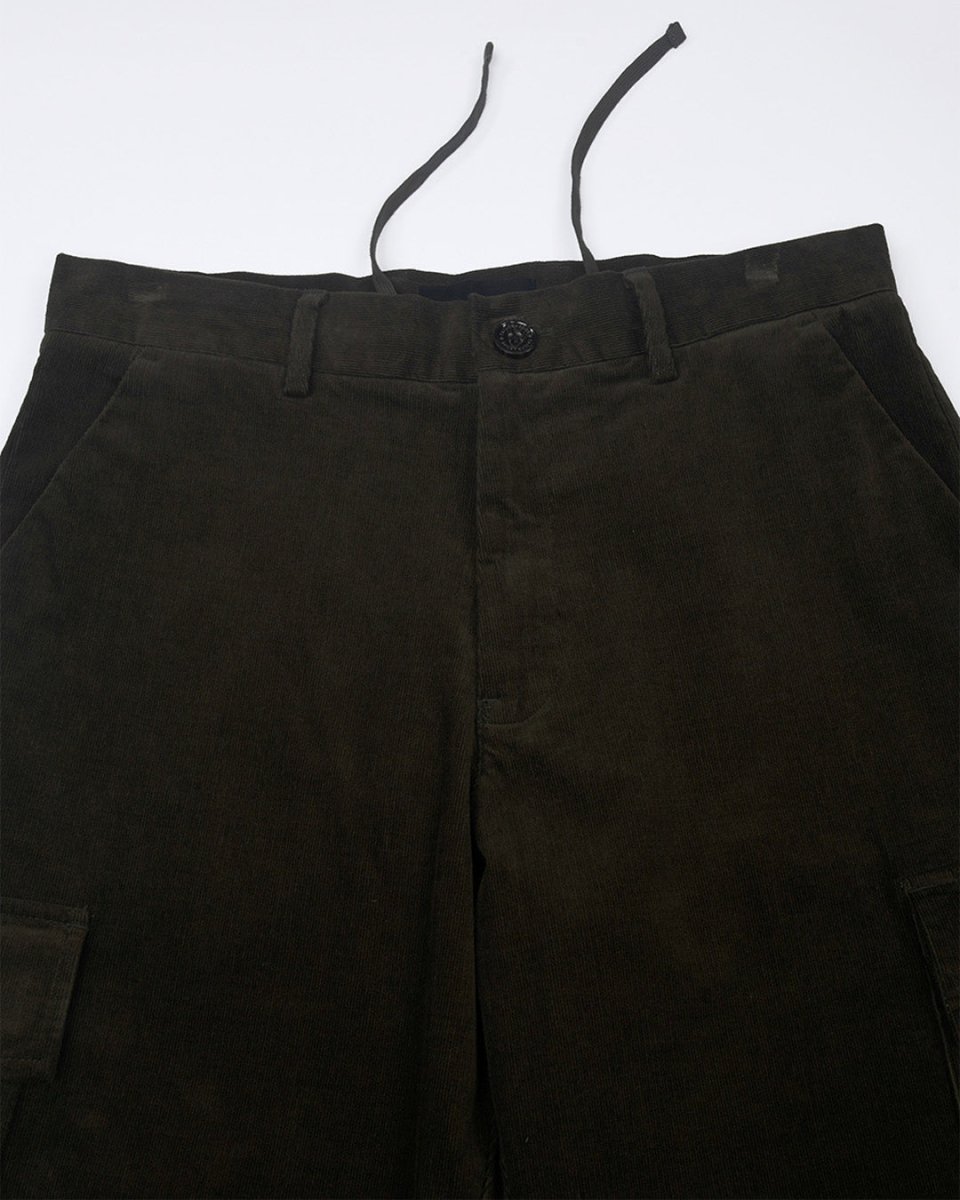 TAILORAEDGE Soft Corduroy Relaxed Cargo Pants In Dark Olive