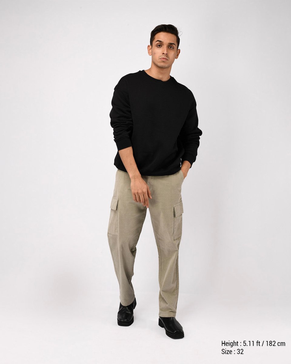 TAILORAEDGE Soft Corduroy Relaxed Cargo Pants In Light Grey