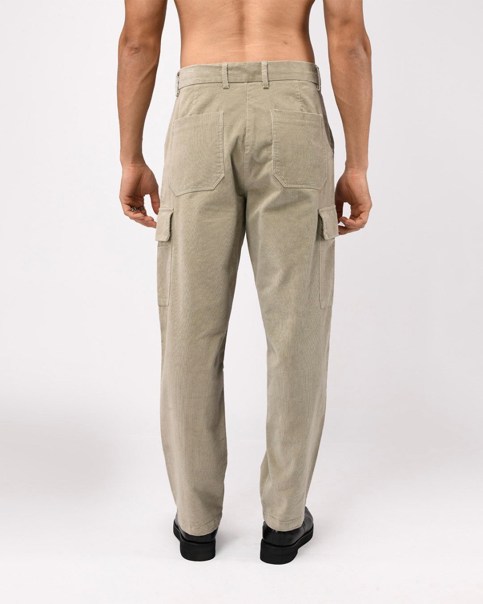 TAILORAEDGE Soft Corduroy Relaxed Cargo Pants In Light Grey