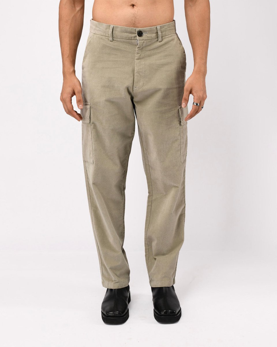 TAILORAEDGE Soft Corduroy Relaxed Cargo Pants In Light Grey
