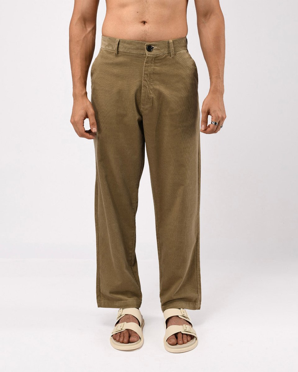 TAILORAEDGE Soft Corduroy Relaxed Pants In Beige
