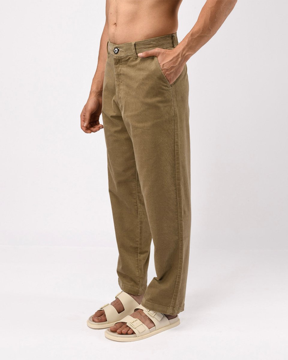 TAILORAEDGE Soft Corduroy Relaxed Pants In Beige
