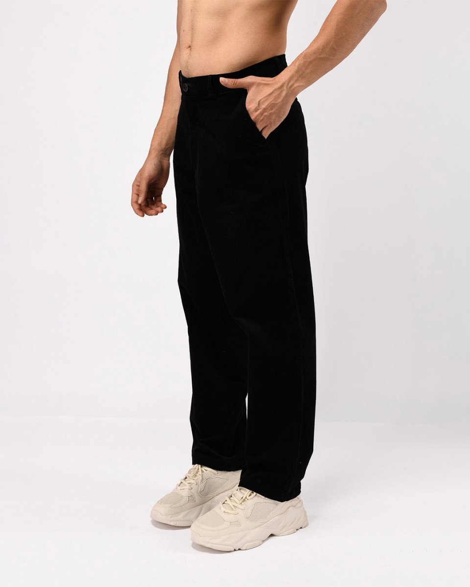 TAILORAEDGE Soft Corduroy Relaxed Pants In Black