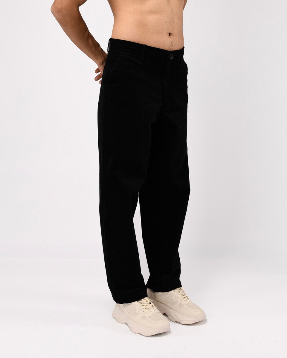 TAILORAEDGE Soft Corduroy Relaxed Pants In Black