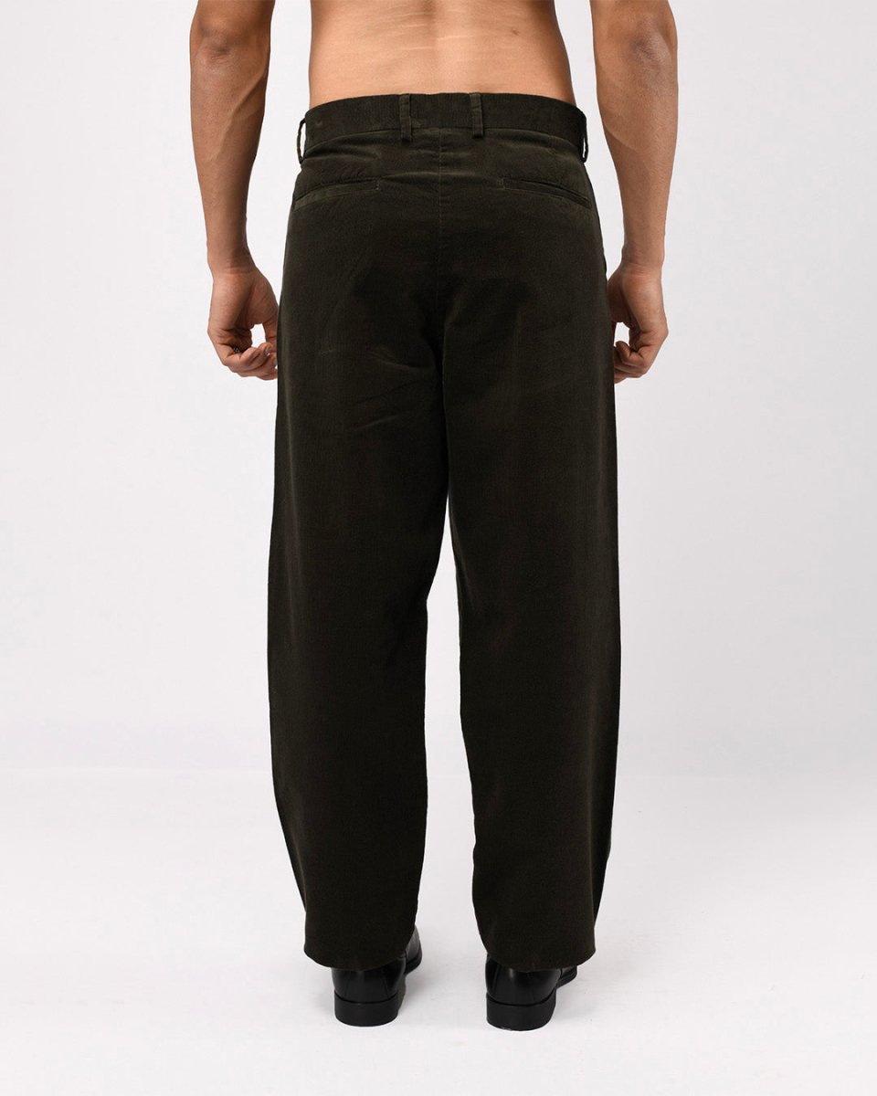 TAILORAEDGE Soft Corduroy Relaxed Pants In Olive