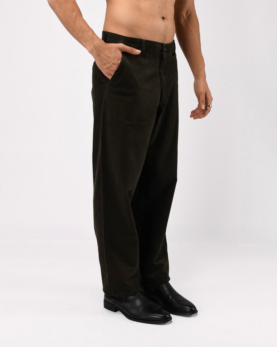 TAILORAEDGE Soft Corduroy Relaxed Pants In Olive