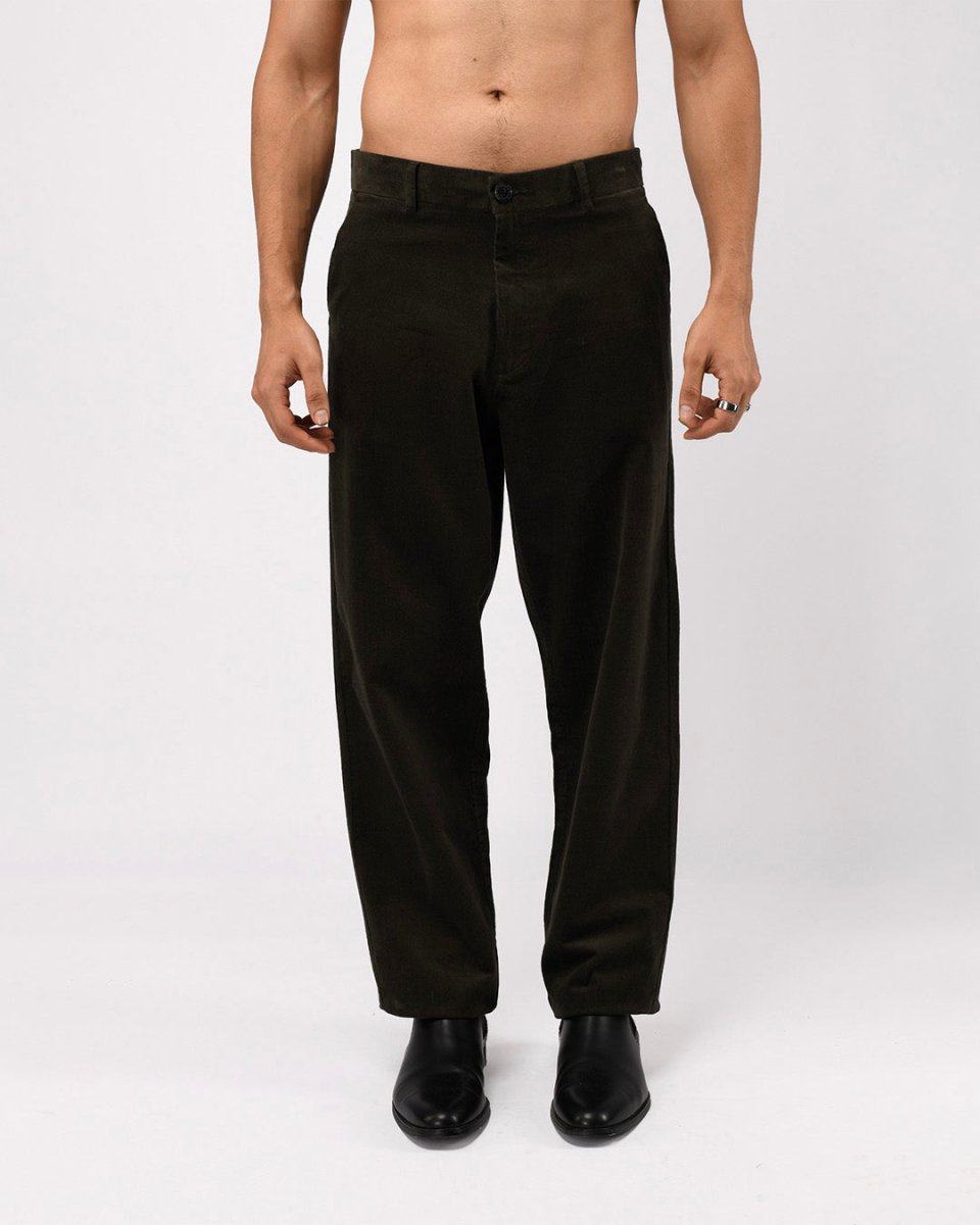 TAILORAEDGE Soft Corduroy Relaxed Pants In Olive