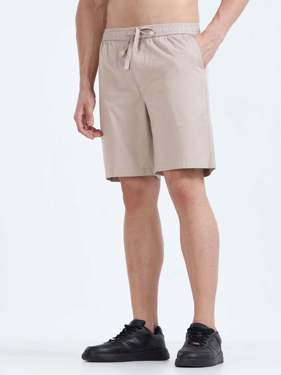TAILORAEDGE Soft Cotton Basic Shorts In Beige