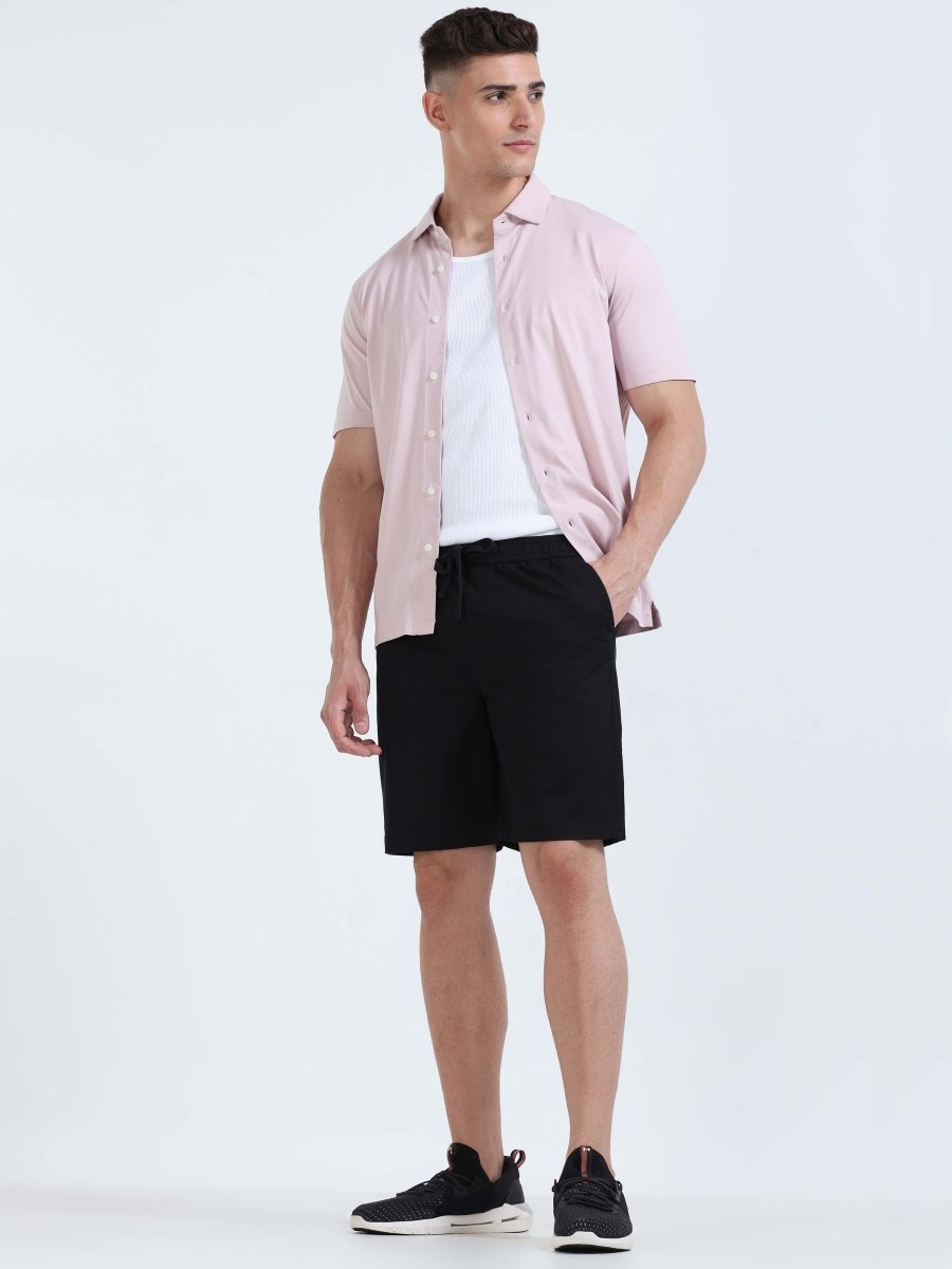 TAILORAEDGE Soft Cotton Basic Shorts In Black