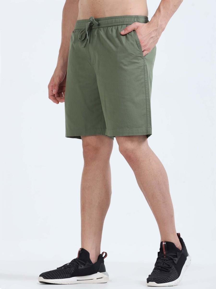 TAILORAEDGE Soft Cotton Basic Shorts In Olive