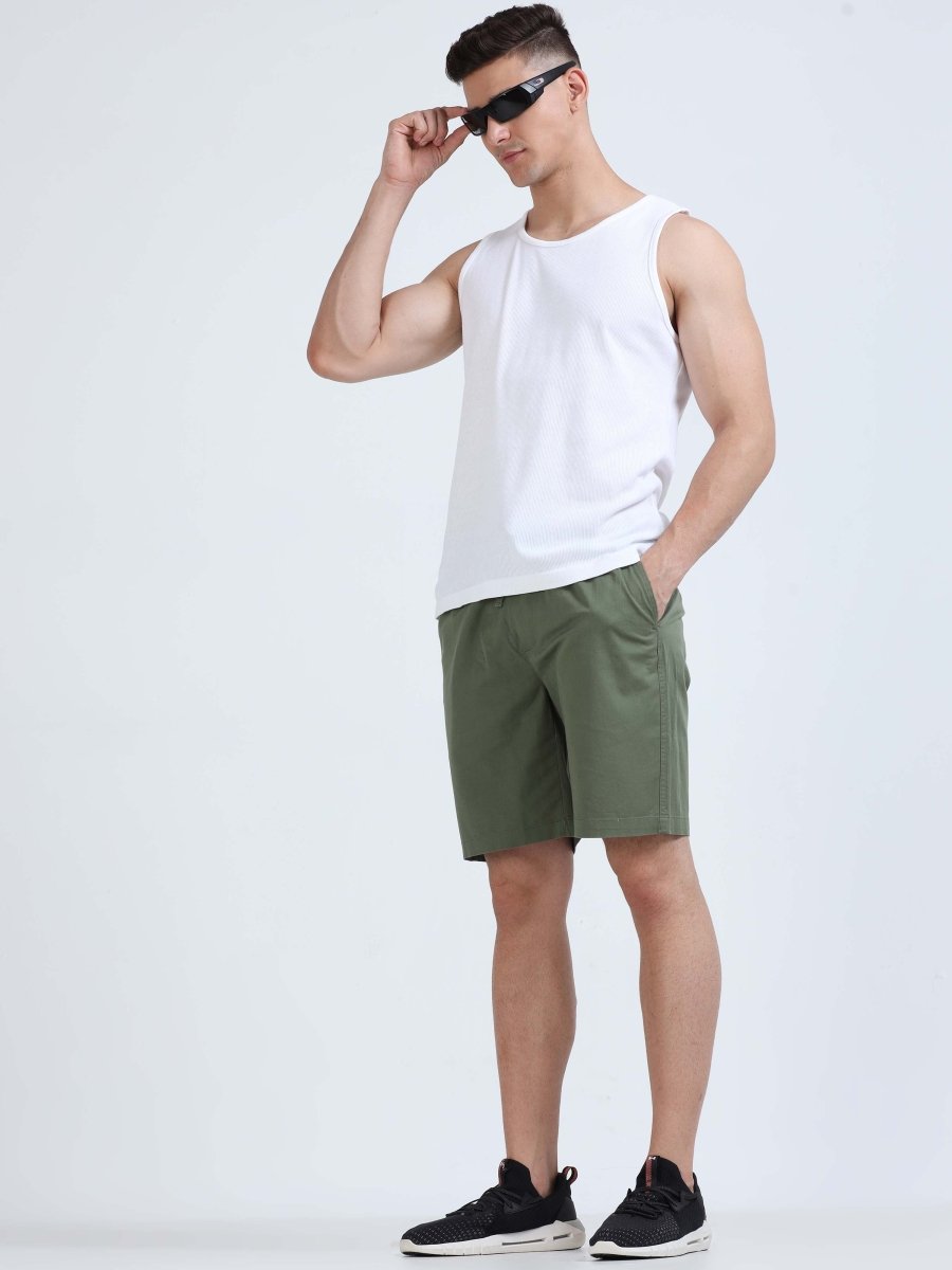 TAILORAEDGE Soft Cotton Basic Shorts In Olive