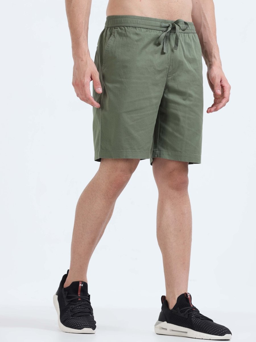 TAILORAEDGE Soft Cotton Basic Shorts In Olive