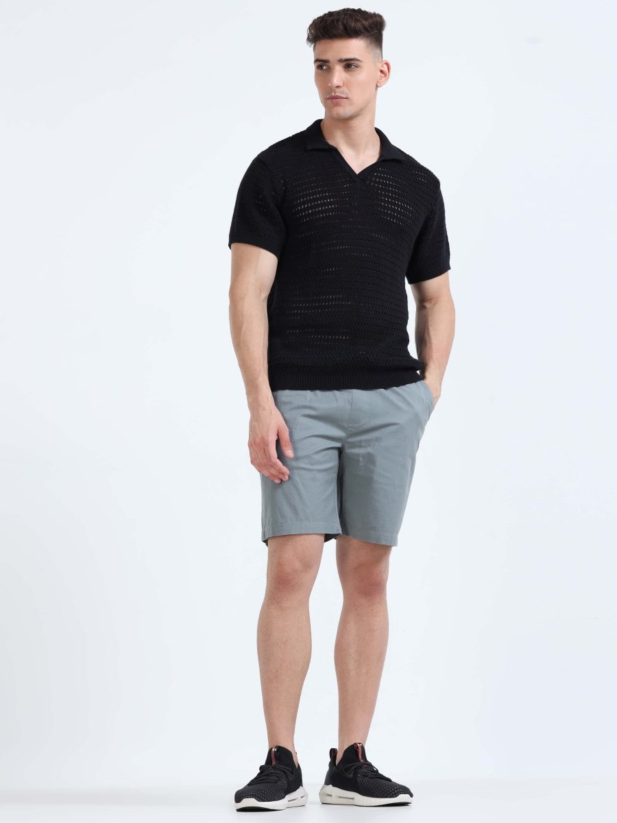 TAILORAEDGE Soft Cotton Basic Shorts In Steel Grey