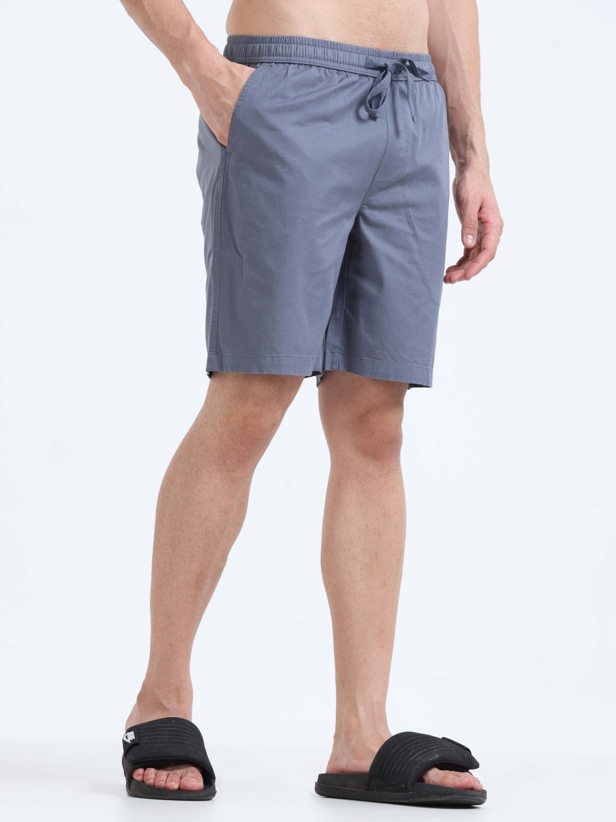 TAILORAEDGE Soft Cotton Basic Shorts In Stone Blue