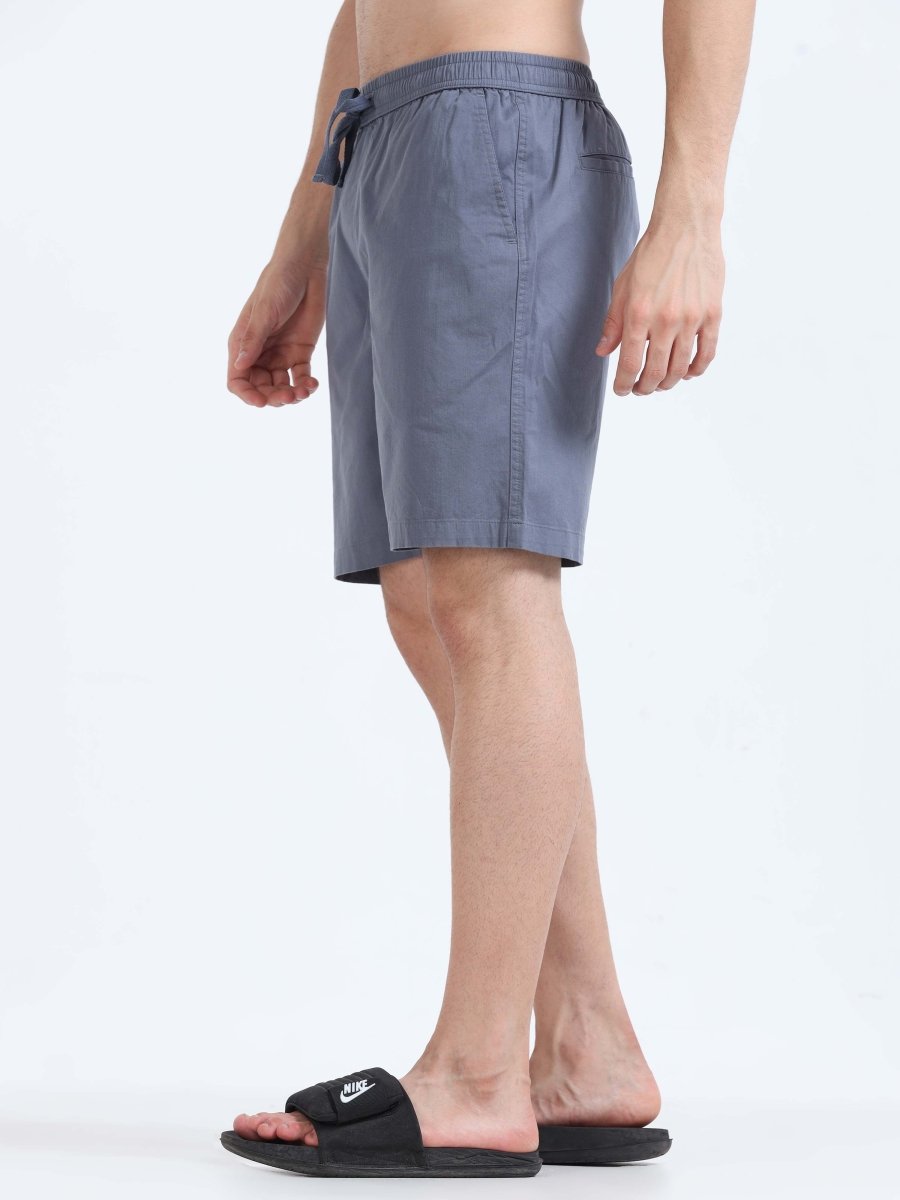 TAILORAEDGE Soft Cotton Basic Shorts In Stone Blue