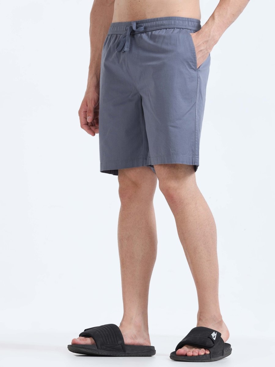 TAILORAEDGE Soft Cotton Basic Shorts In Stone Blue