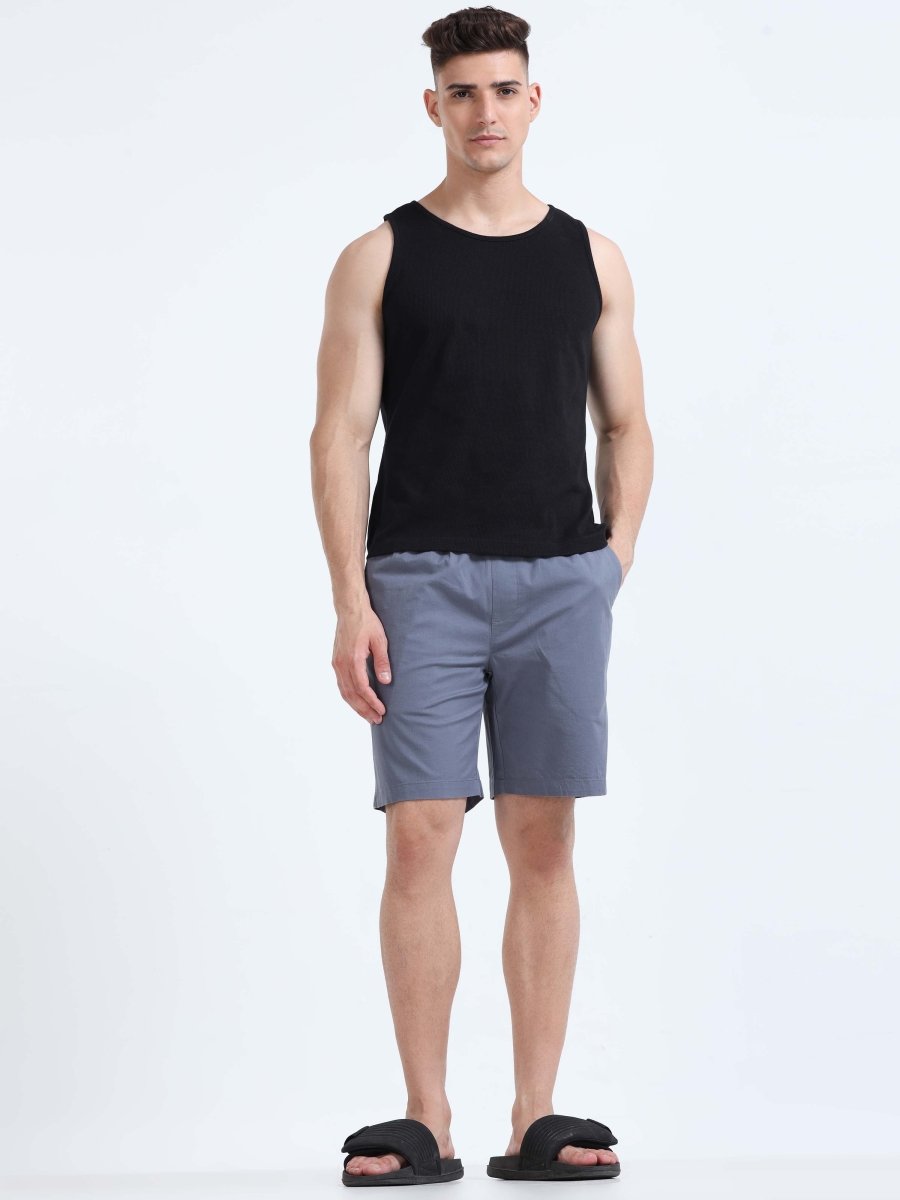 TAILORAEDGE Soft Cotton Basic Shorts In Stone Blue