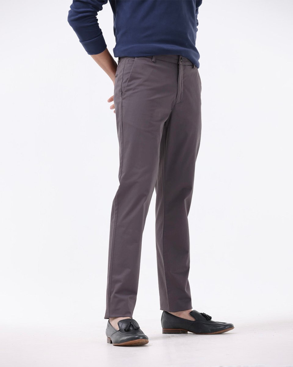 TAILORAEDGE Soft Cotton Chinos In Dark Grey