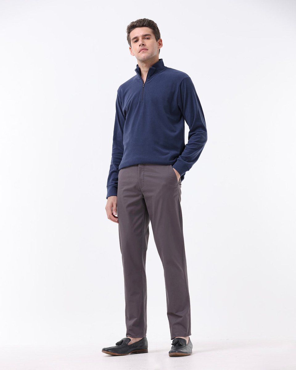 TAILORAEDGE Soft Cotton Chinos In Dark Grey
