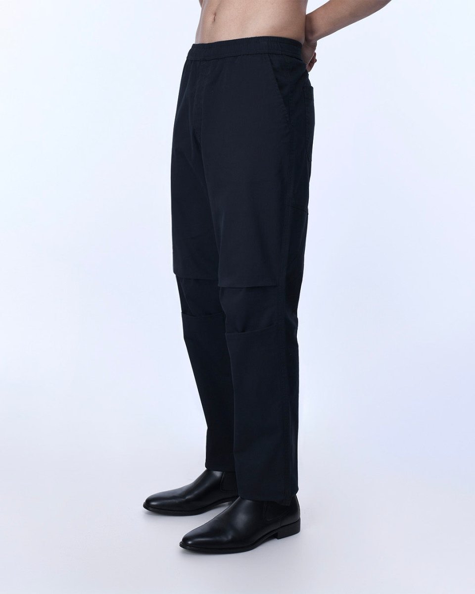 TAILORAEDGE Soft Cotton Relaxed Flexiwaist Pant In Black