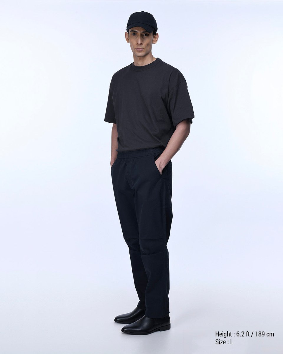 TAILORAEDGE Soft Cotton Relaxed Flexiwaist Pant In Black