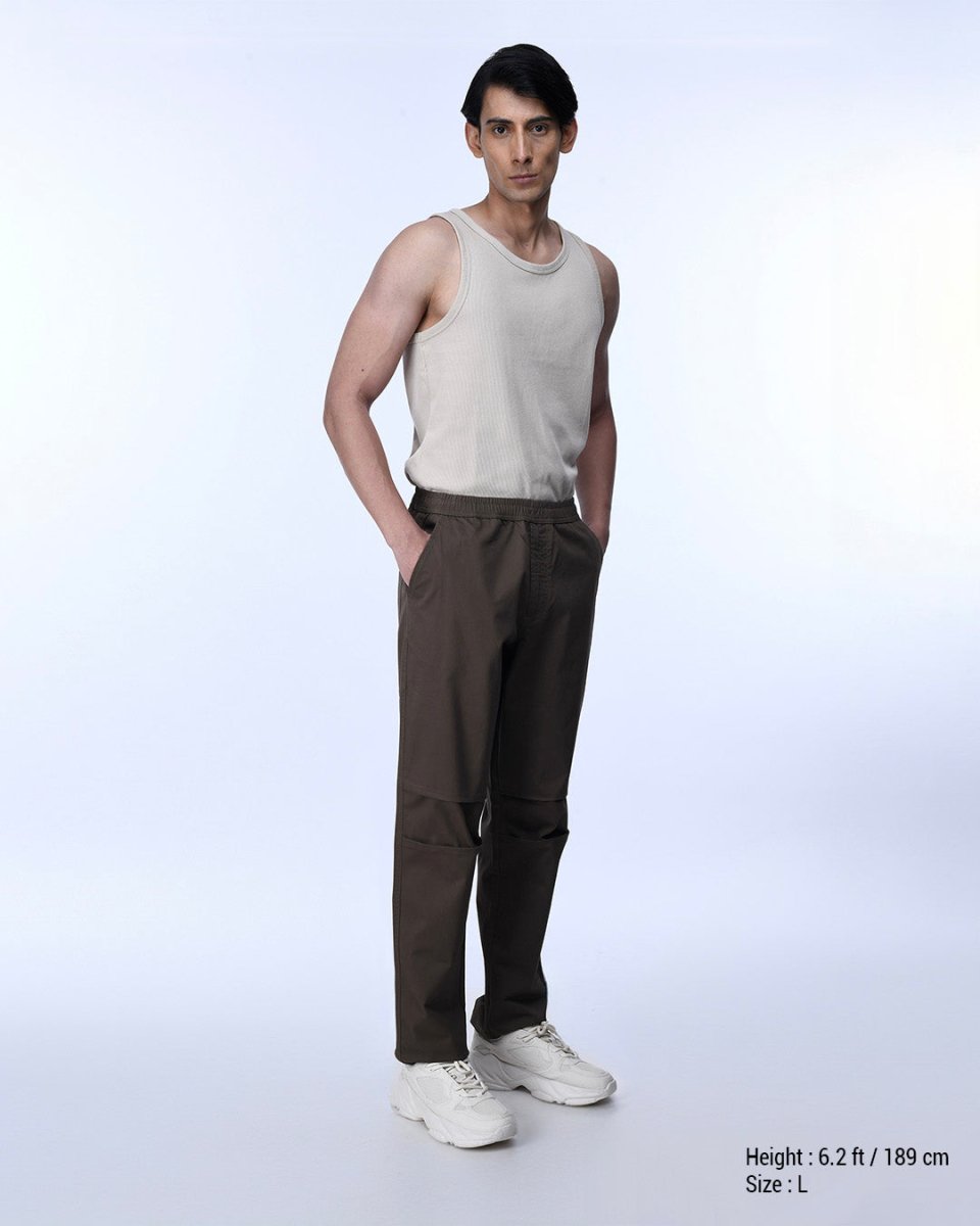 TAILORAEDGE Soft Cotton Relaxed Flexiwaist Pant In Brown