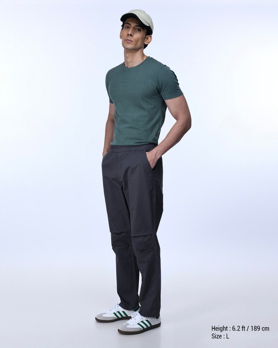 TAILORAEDGE Soft Cotton Relaxed Flexiwaist Pant In Grey