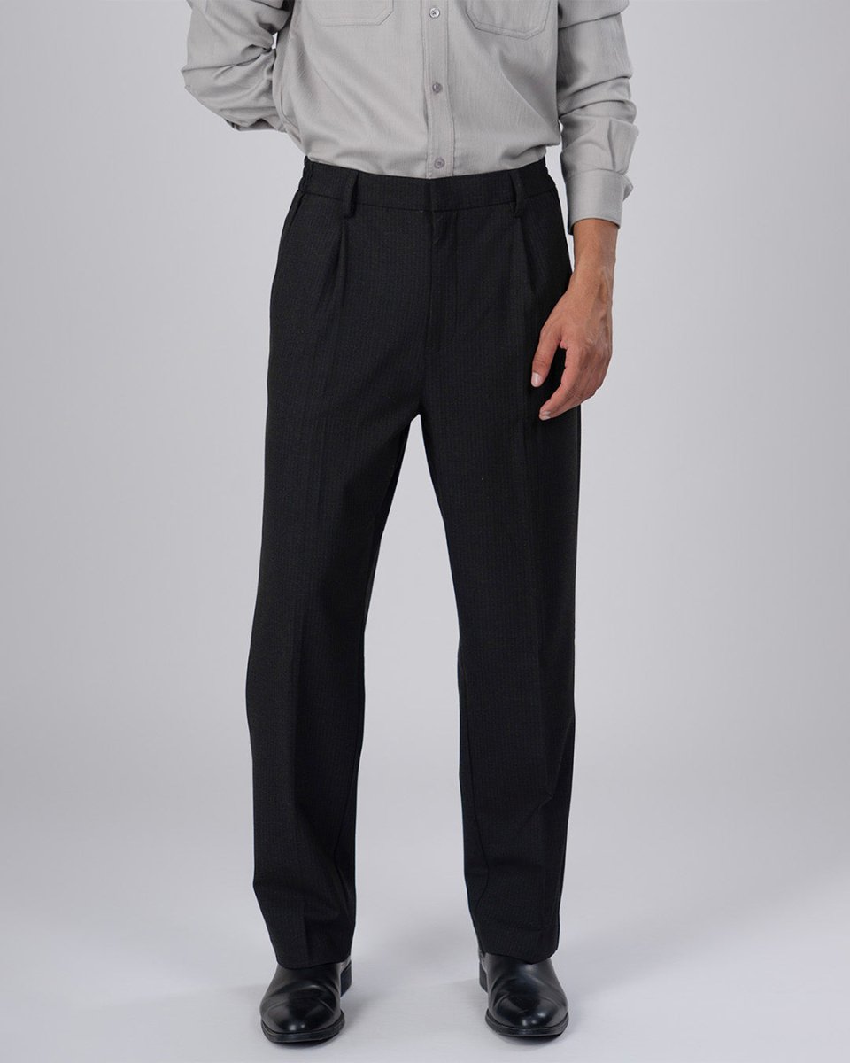 TAILORAEDGE Soft Iron Flexi Pinstriped Relaxed Pants In Black