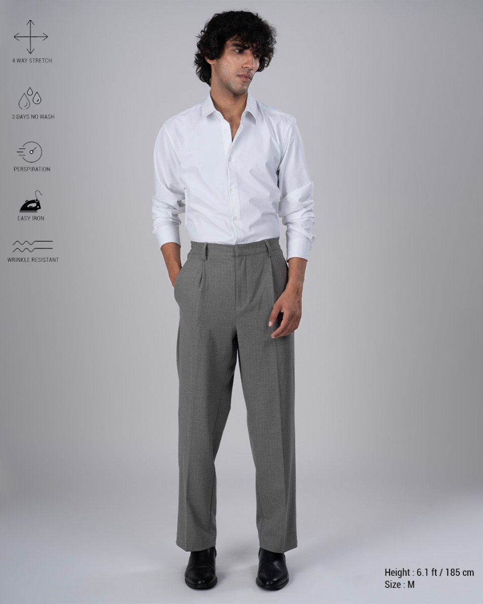 TAILORAEDGE Soft Iron Flexi Pinstriped Relaxed Pants In Grey