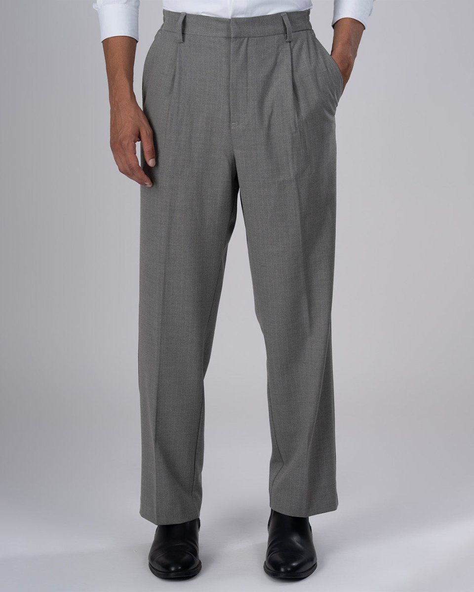 TAILORAEDGE Soft Iron Flexi Pinstriped Relaxed Pants In Grey