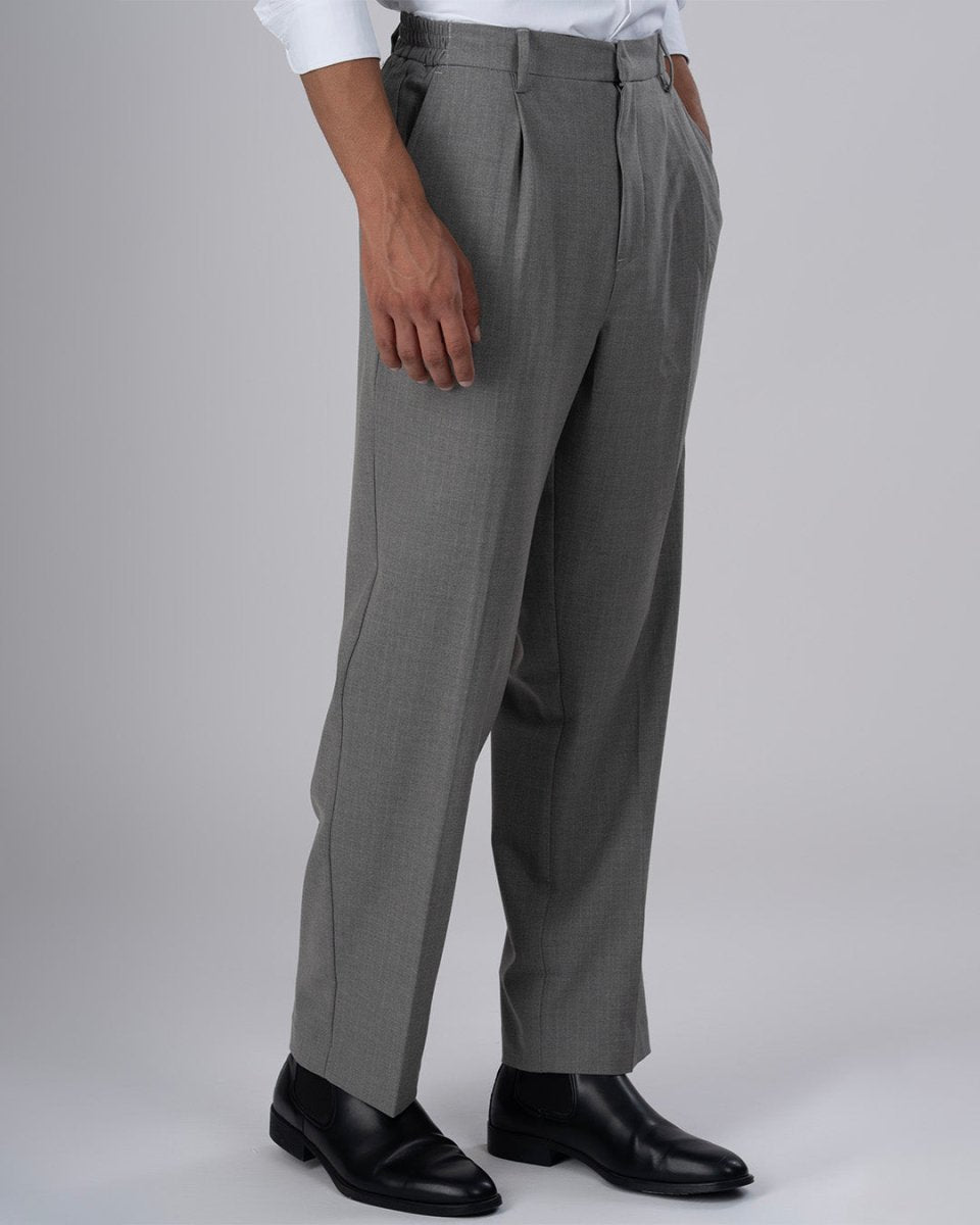TAILORAEDGE Soft Iron Flexi Pinstriped Relaxed Pants In Grey