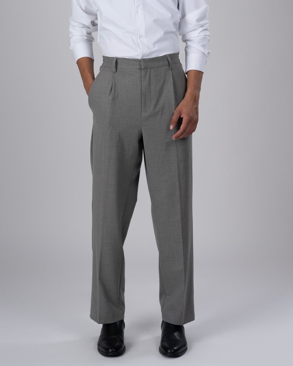 TAILORAEDGE Soft Iron Flexi Pinstriped Relaxed Pants In Grey