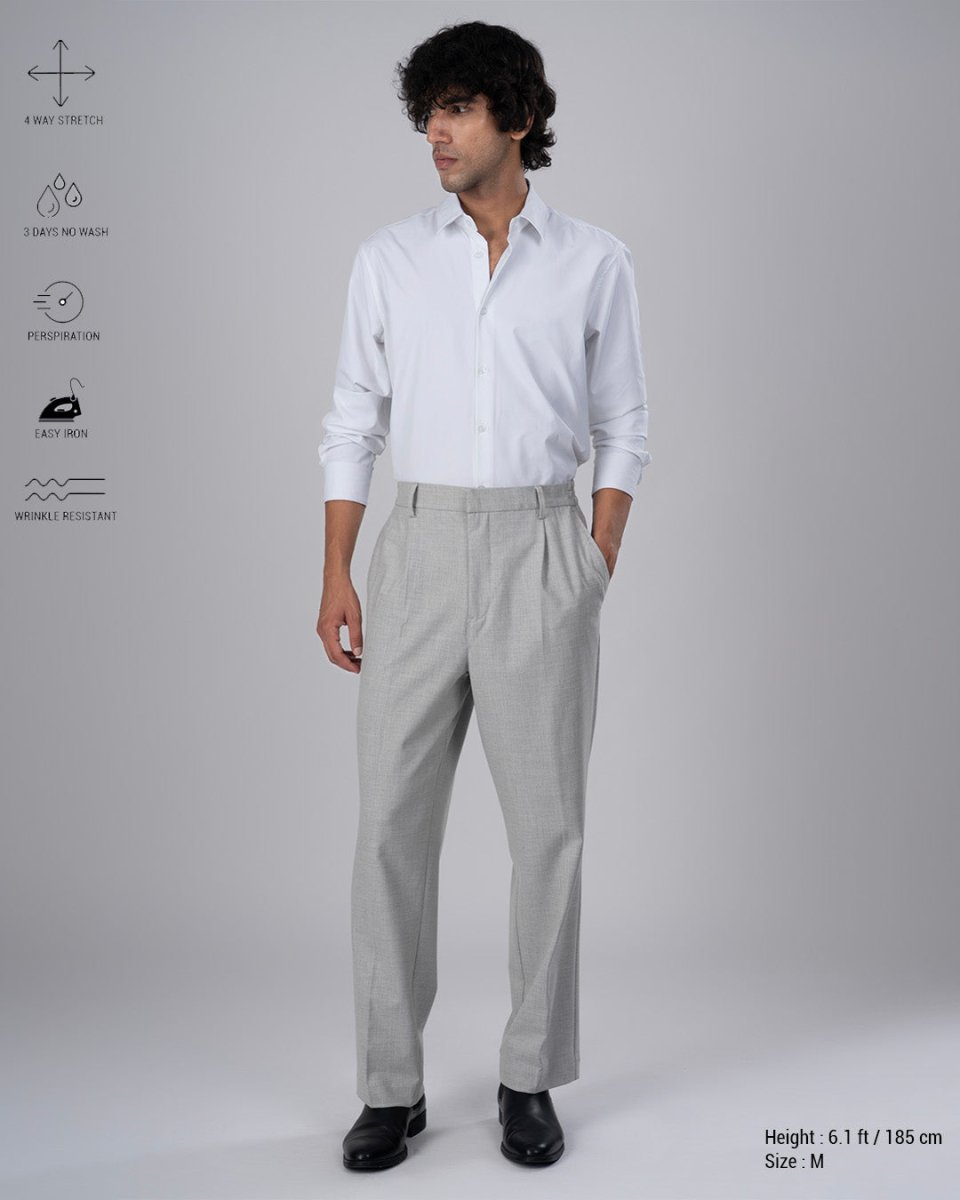 TAILORAEDGE Soft Iron Flexi Pinstriped Relaxed Pants In Light Grey