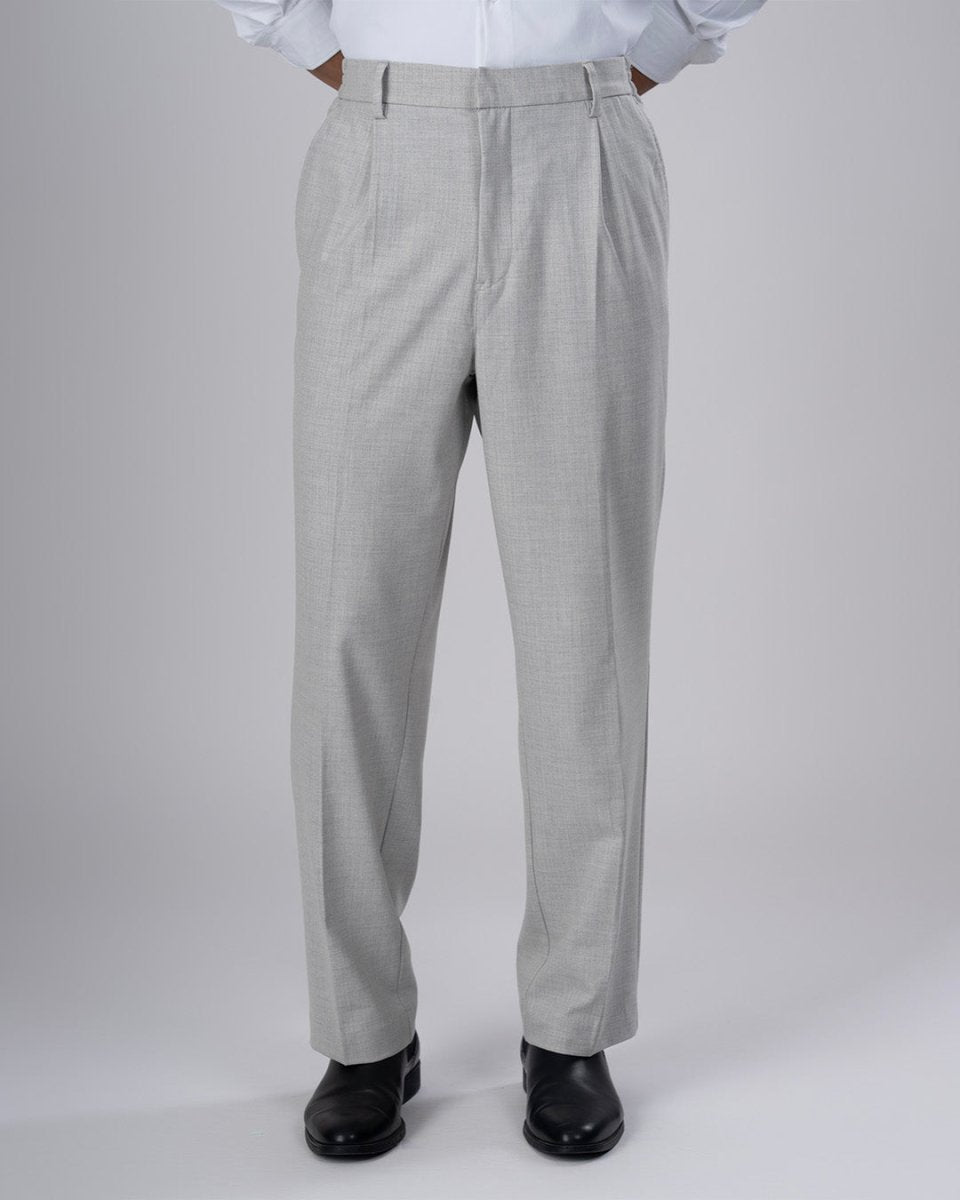 TAILORAEDGE Soft Iron Flexi Pinstriped Relaxed Pants In Light Grey