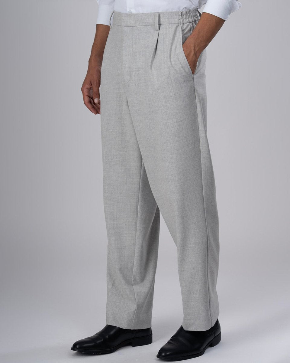 TAILORAEDGE Soft Iron Flexi Pinstriped Relaxed Pants In Light Grey