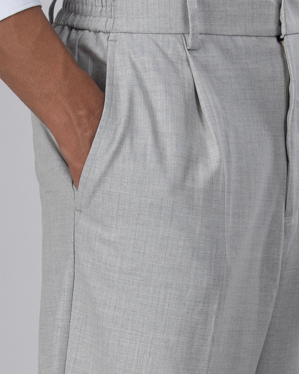 TAILORAEDGE Soft Iron Flexi Pinstriped Relaxed Pants In Light Grey