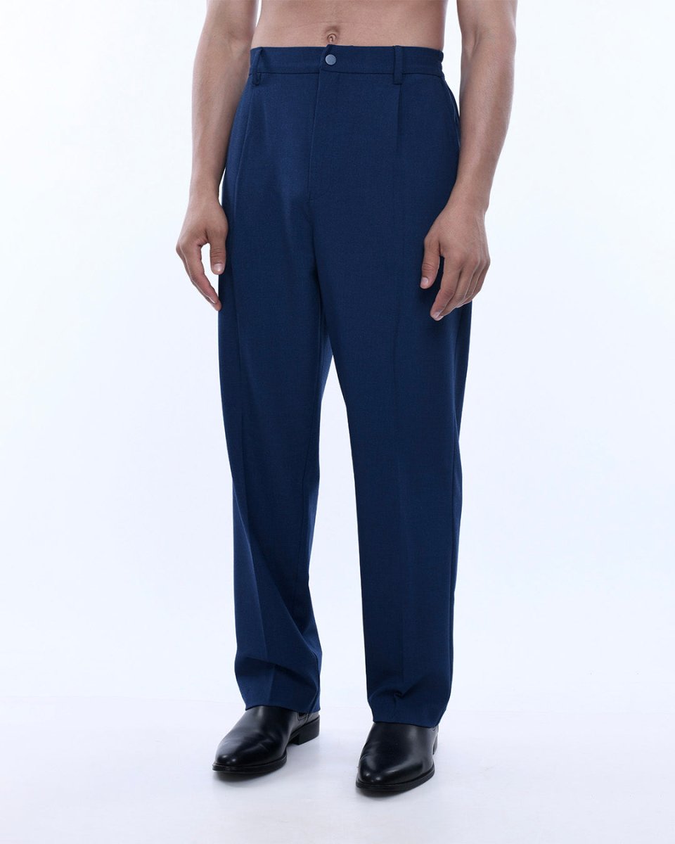 TAILORAEDGE Soft Iron Flexi Relaxed Trouser In Blue