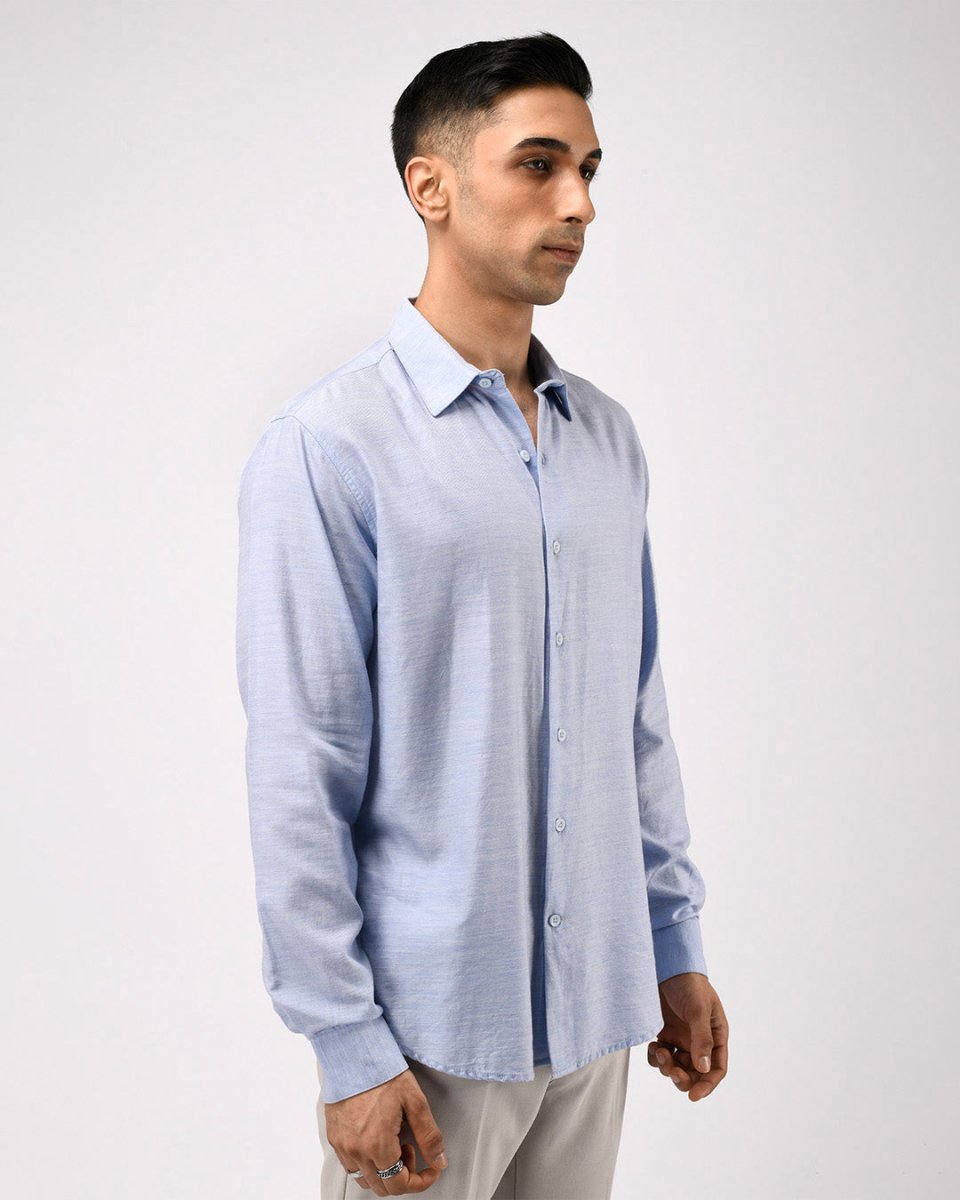 TAILORAEDGE Soft Lyocell Melange Shirt In Blue