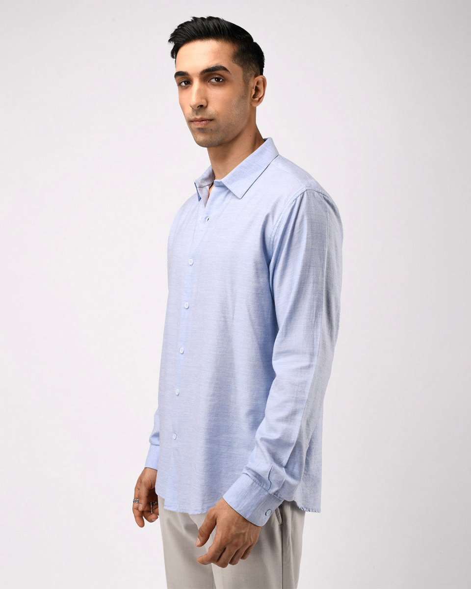 TAILORAEDGE Soft Lyocell Melange Shirt In Blue