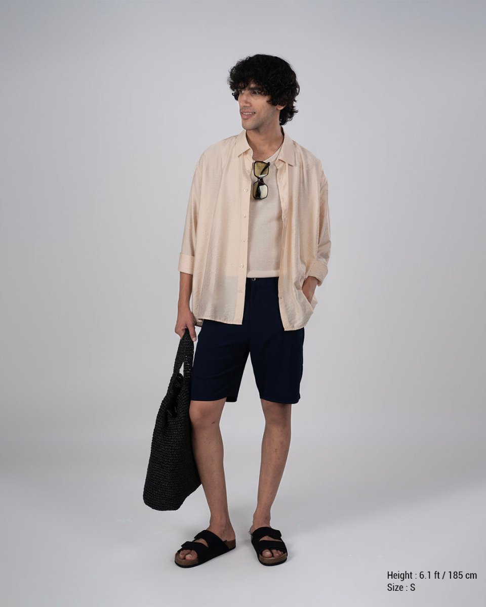 TAILORAEDGE Soft Nylon Relaxed Over - Shirt In Beige