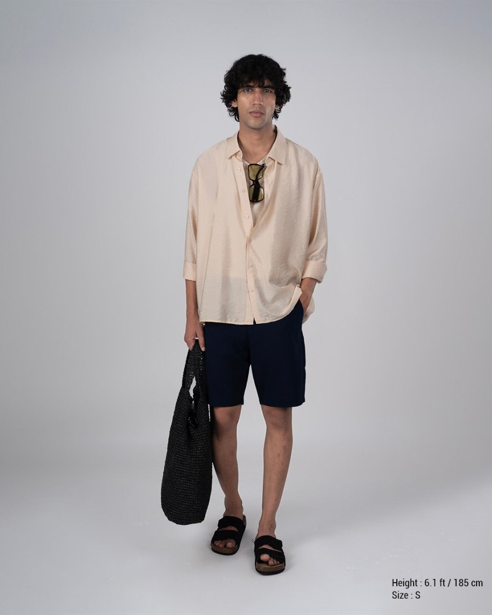 TAILORAEDGE Soft Nylon Relaxed Over - Shirt In Beige