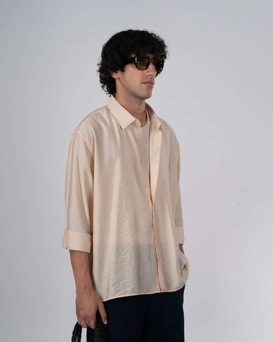 TAILORAEDGE Soft Nylon Relaxed Over - Shirt In Beige