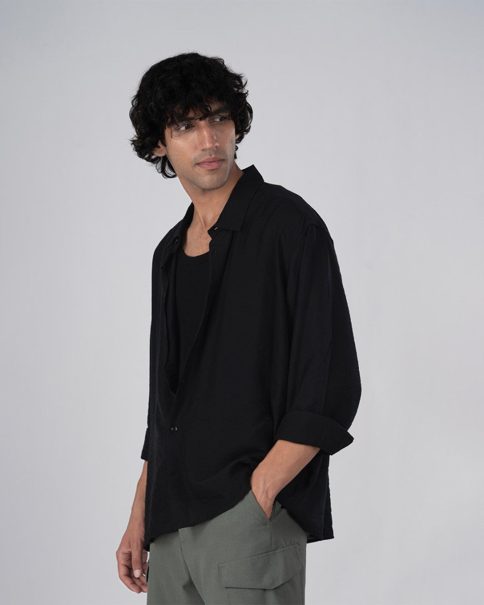 TAILORAEDGE Soft Nylon Relaxed Over - Shirt In Black